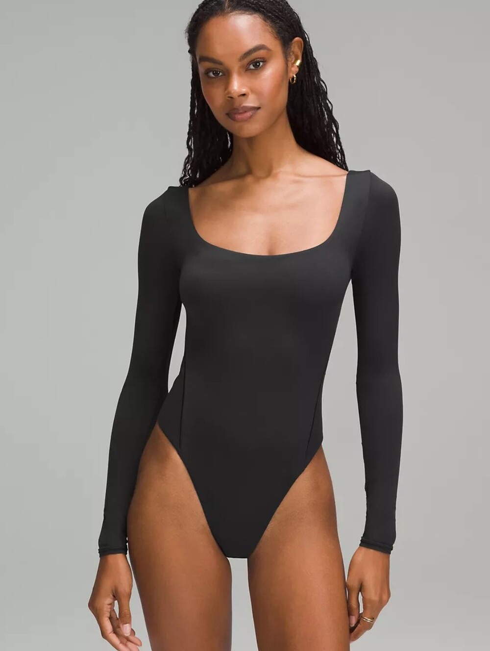Lululemon Wundermost Ultra-Soft Nulu Square-Neck Long-Sleeve Bodysuit Black L